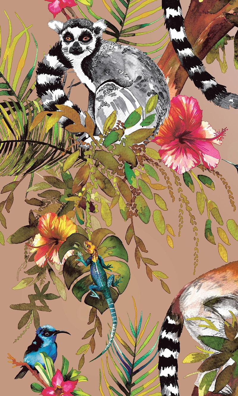media image for Lemur in Tropical Rainforest Rose Gold Floral Wallpaper by Walls Republic 27