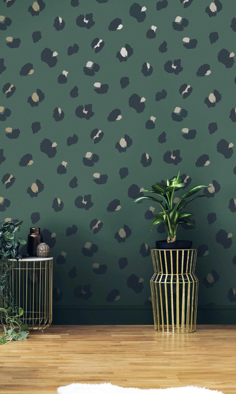 media image for Leopard Print Green Wallpaper by Walls Republic 275