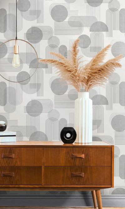 product image for Arch Black & White Geometric Metallic Wallpaper by Walls Republic 81
