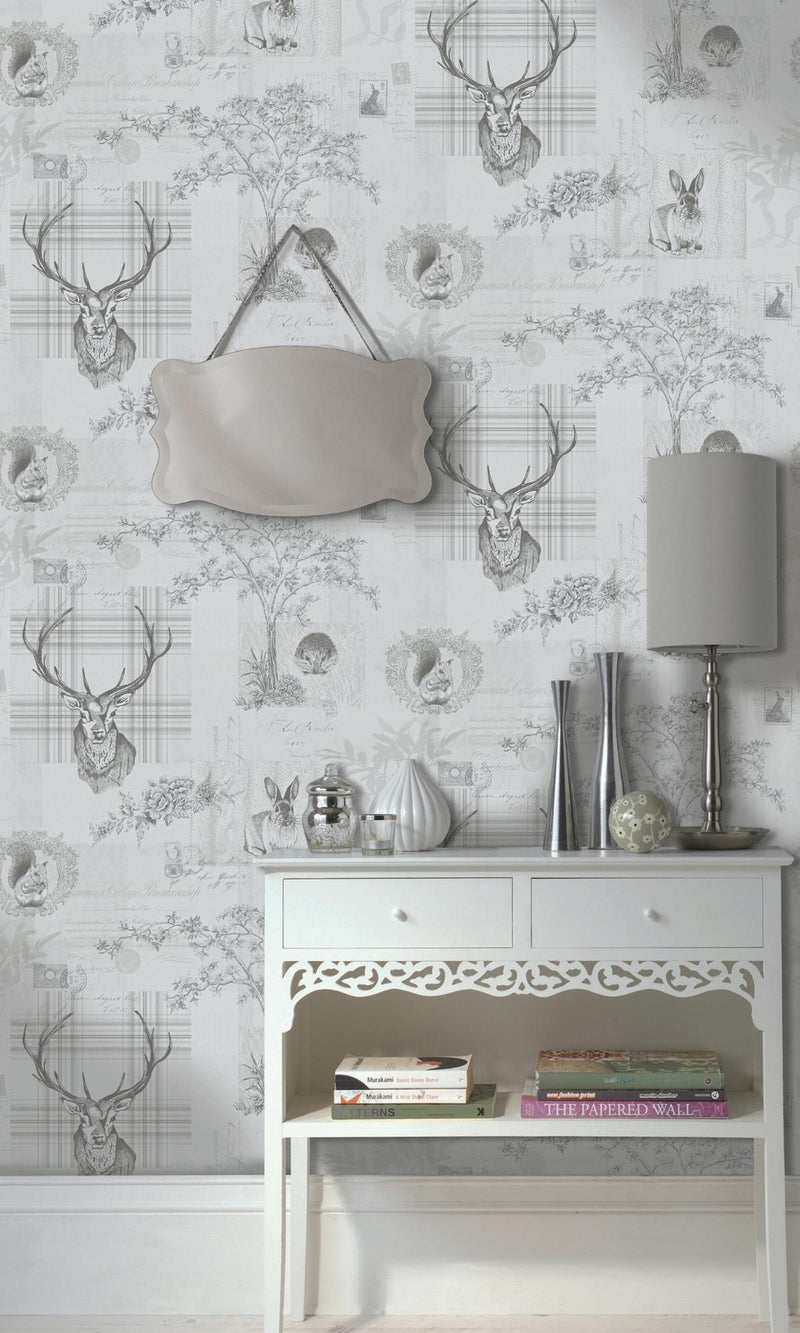 media image for Painted Animal Print Grey and Charcoal Wallpaper by Walls Republic 26
