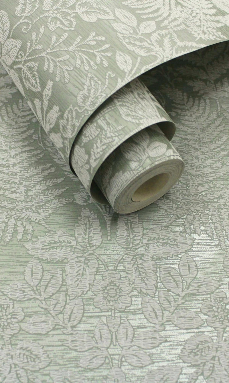 media image for Floral Stitch Sage Damask Wallpaper by Walls Republic 225