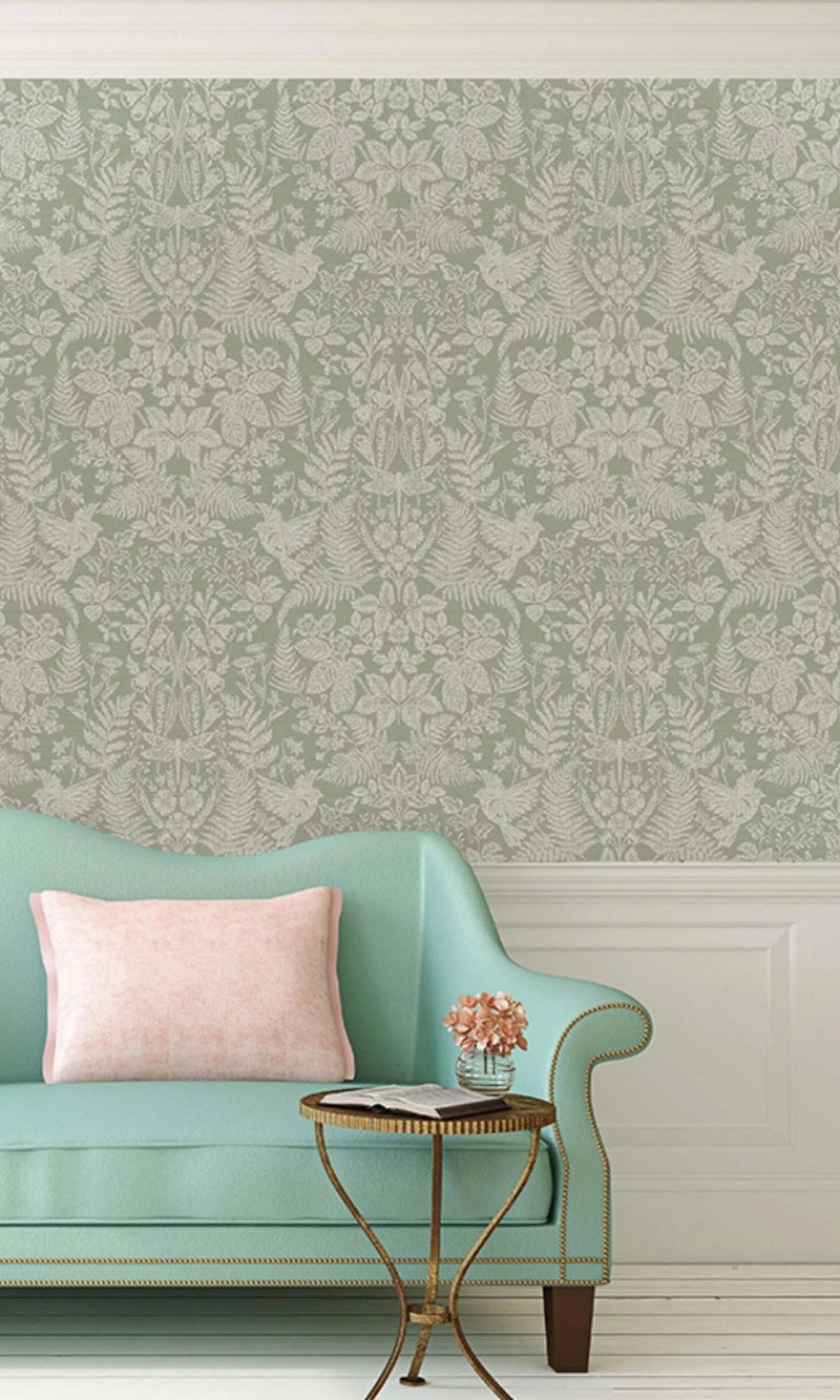 media image for Floral Stitch Sage Damask Wallpaper by Walls Republic 252