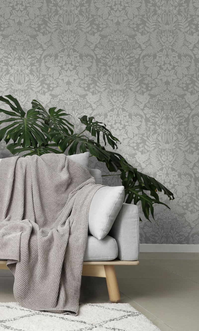 media image for Floral Stitch Grey Damask Wallpaper by Walls Republic 219