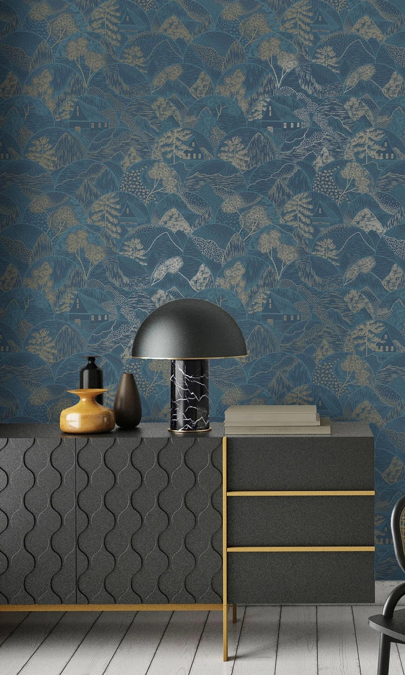 media image for Tropical Oriental Charcoal Metallic Wallpaper by Walls Republic 20