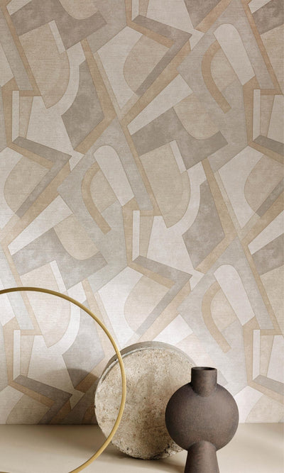 product image for Bold Abstract Geometric Metallic Beige Wallpaper by Walls Republic 49