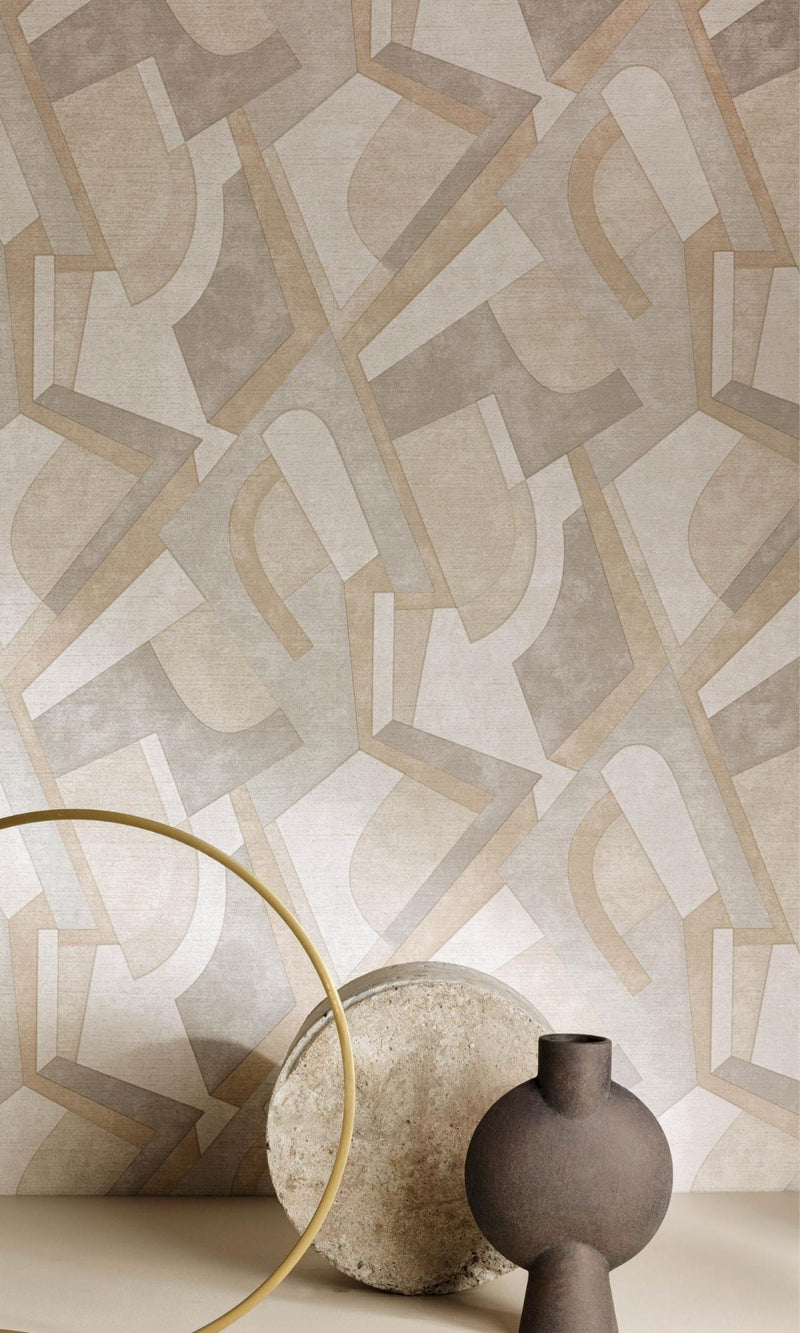 media image for Bold Abstract Geometric Metallic Beige Wallpaper by Walls Republic 225