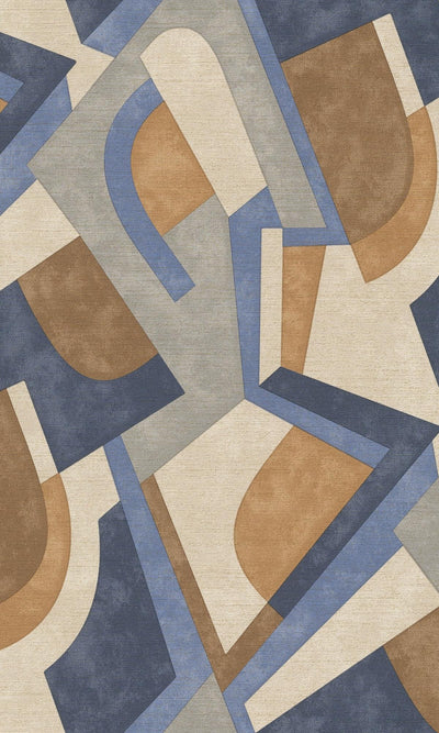 product image of Bold Abstract Geometric Metallic Blue/Light Brown Wallpaper by Walls Republic 549
