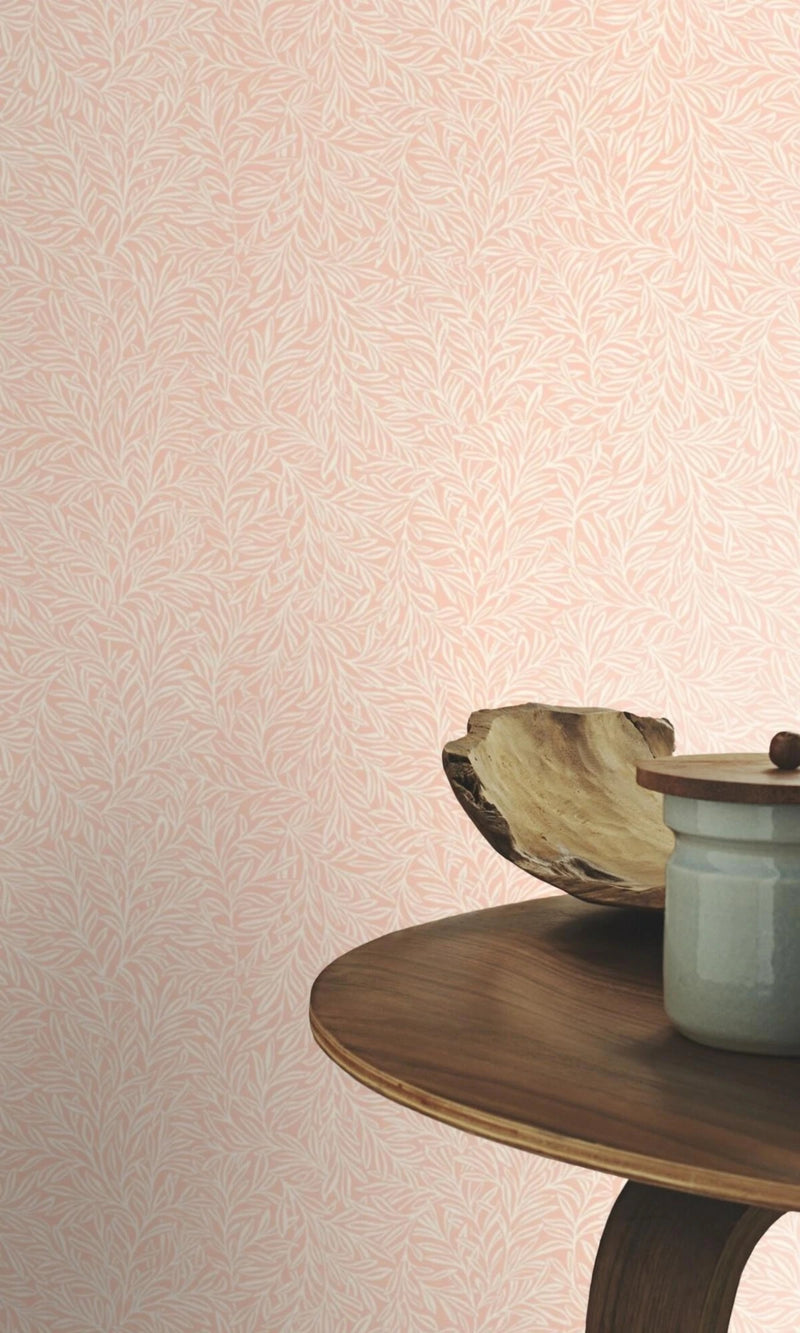 media image for Minimalist Pink Tropical Leaves Metallic Wallpaper by Walls Republic 219