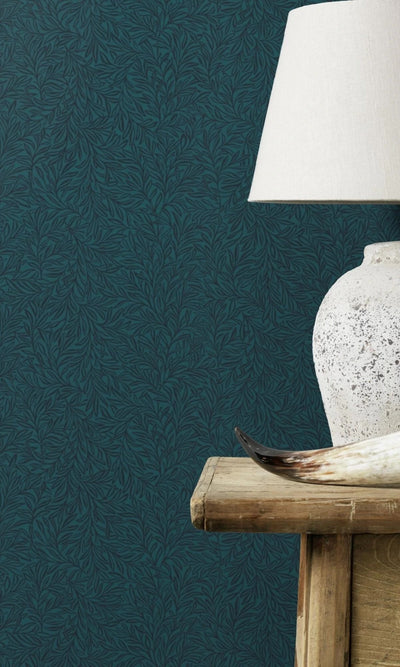 product image for Minimalist Blue Leaves Tropical Metallic Wallpaper by Walls Republic 90
