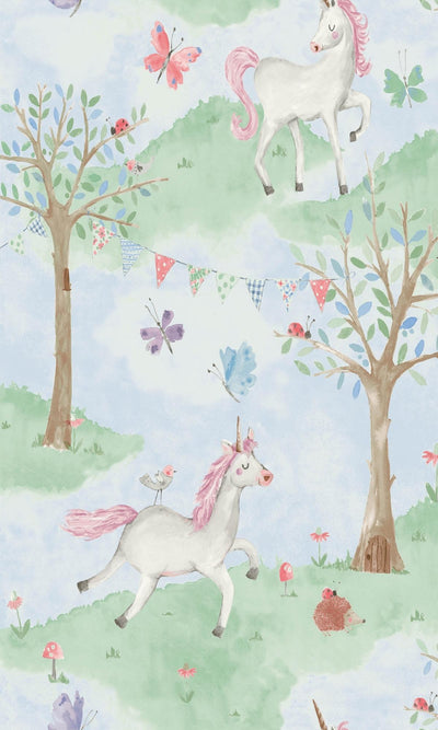 product image of Unicorn & Butterflies Light Green Tropical Wallpaper by Walls Republic 532