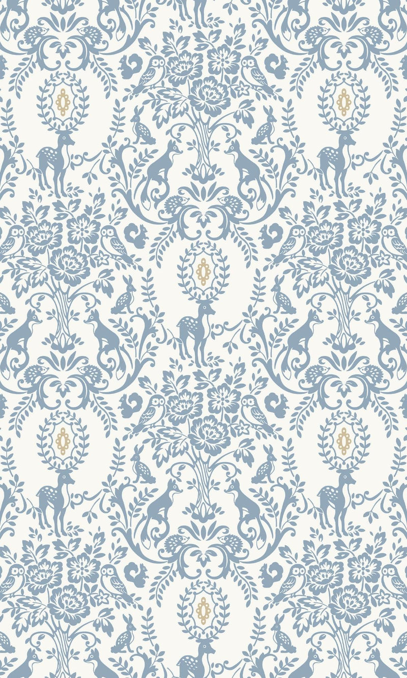 media image for Floral Damask With Animals Blue Wallpaper by Walls Republic 241