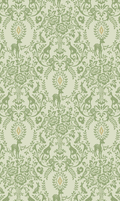 product image of Floral Damask With Animals Green Wallpaper by Walls Republic 565