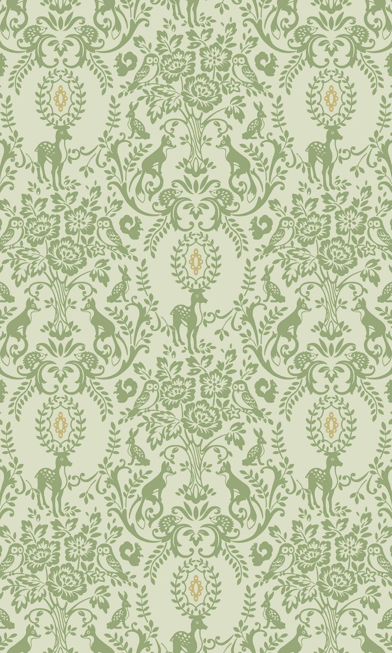 media image for Floral Damask With Animals Green Wallpaper by Walls Republic 262