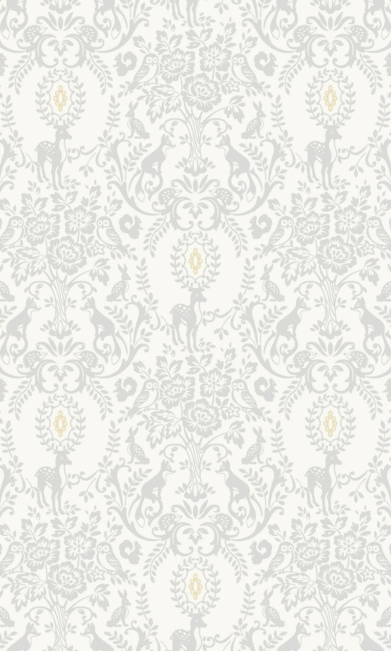 media image for sample floral damask with animals grey wallpaper by walls republic 1 214