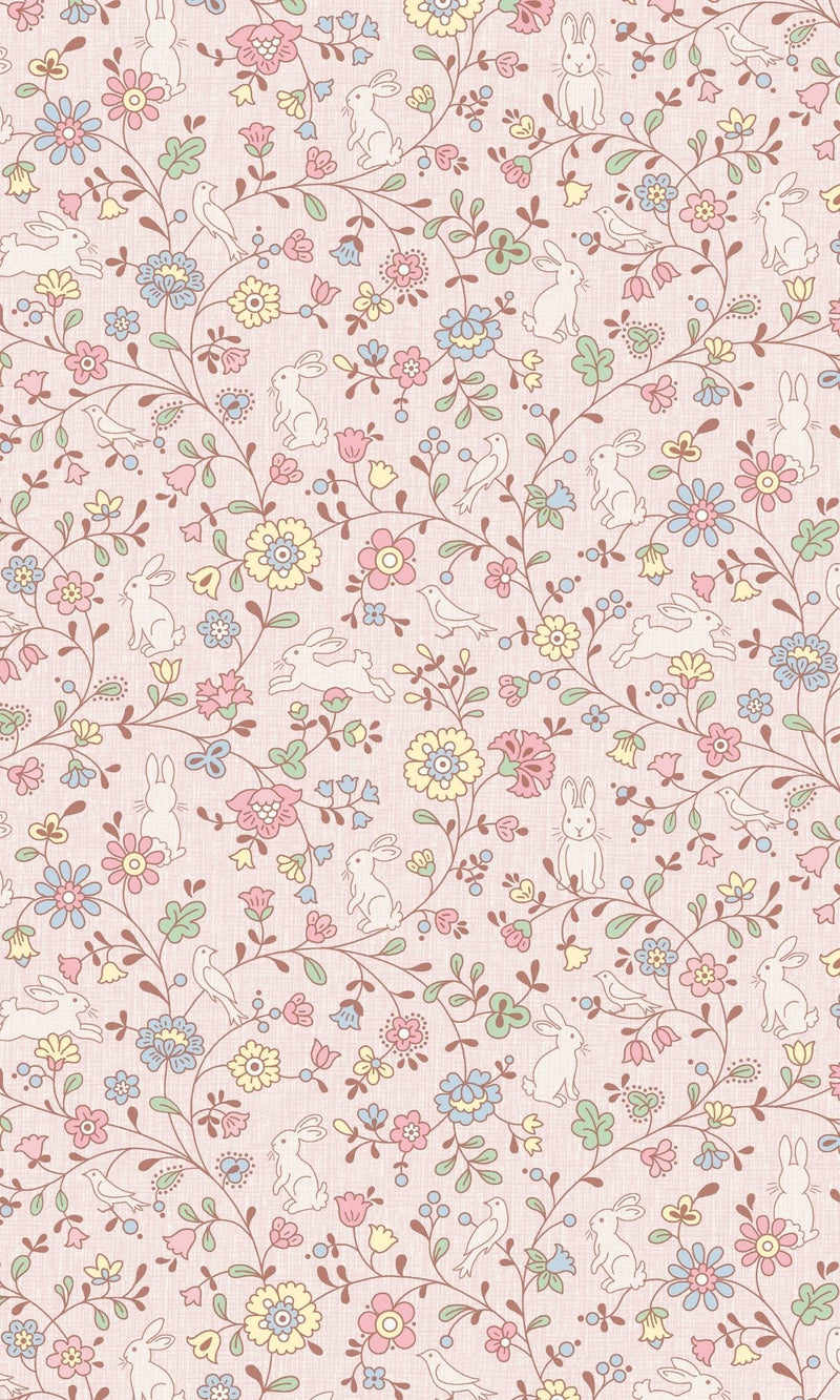 media image for Stylish Flowers with Bunny & Birds Floral Pink Wallpaper by Walls Republic 214