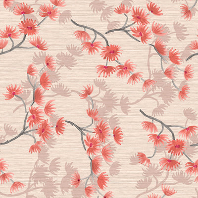 product image of Breeze Floating Minimalist Floral Wallpaper in Coral 557
