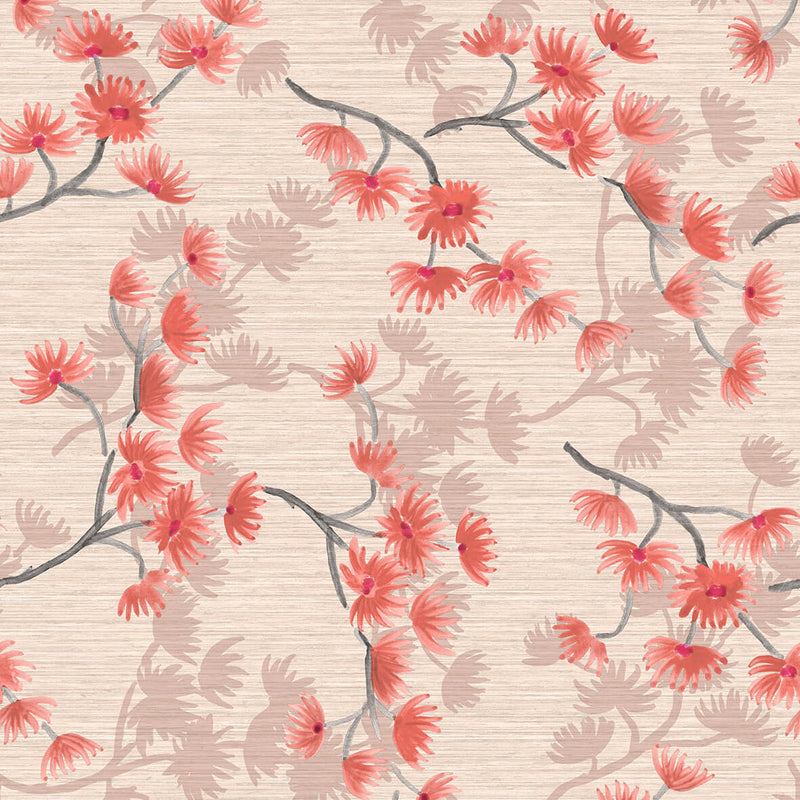 media image for Breeze Floating Minimalist Floral Wallpaper in Coral 295
