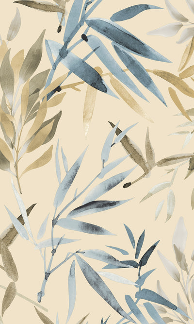product image of Bamboo Leaves Tropical Wallpaper in Blue 541