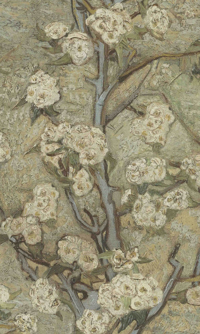 product image of Van Gogh Blossoming Pear Tree Tropical Wallpaper in Beige & Green 599