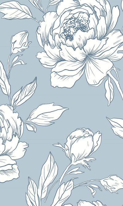 product image of Bold Floral Abstract Wallpaper in Dusty Blue 589