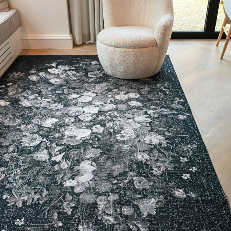 media image for Dutch Uncle Contemporary Silver Floral Area Rug 216