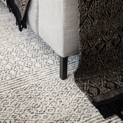 product image for Neema Hand-Knotted Geometric Ivory & Dark Gray Area Rug 54