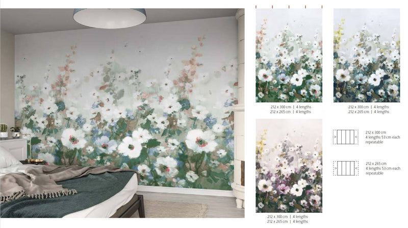 media image for Painted Flowers Floral Wall Mural in Blue 235