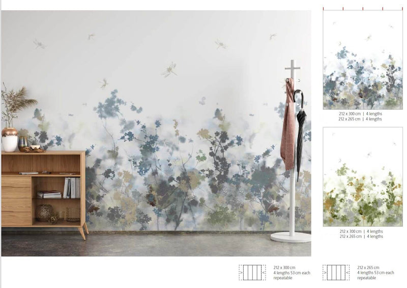 media image for Floral Prints/Butterflies Wall Mural in Blue 271