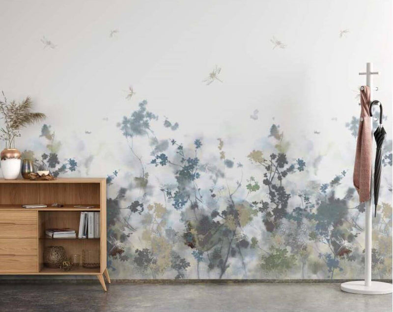 media image for Floral Prints/Butterflies Wall Mural in Blue 290