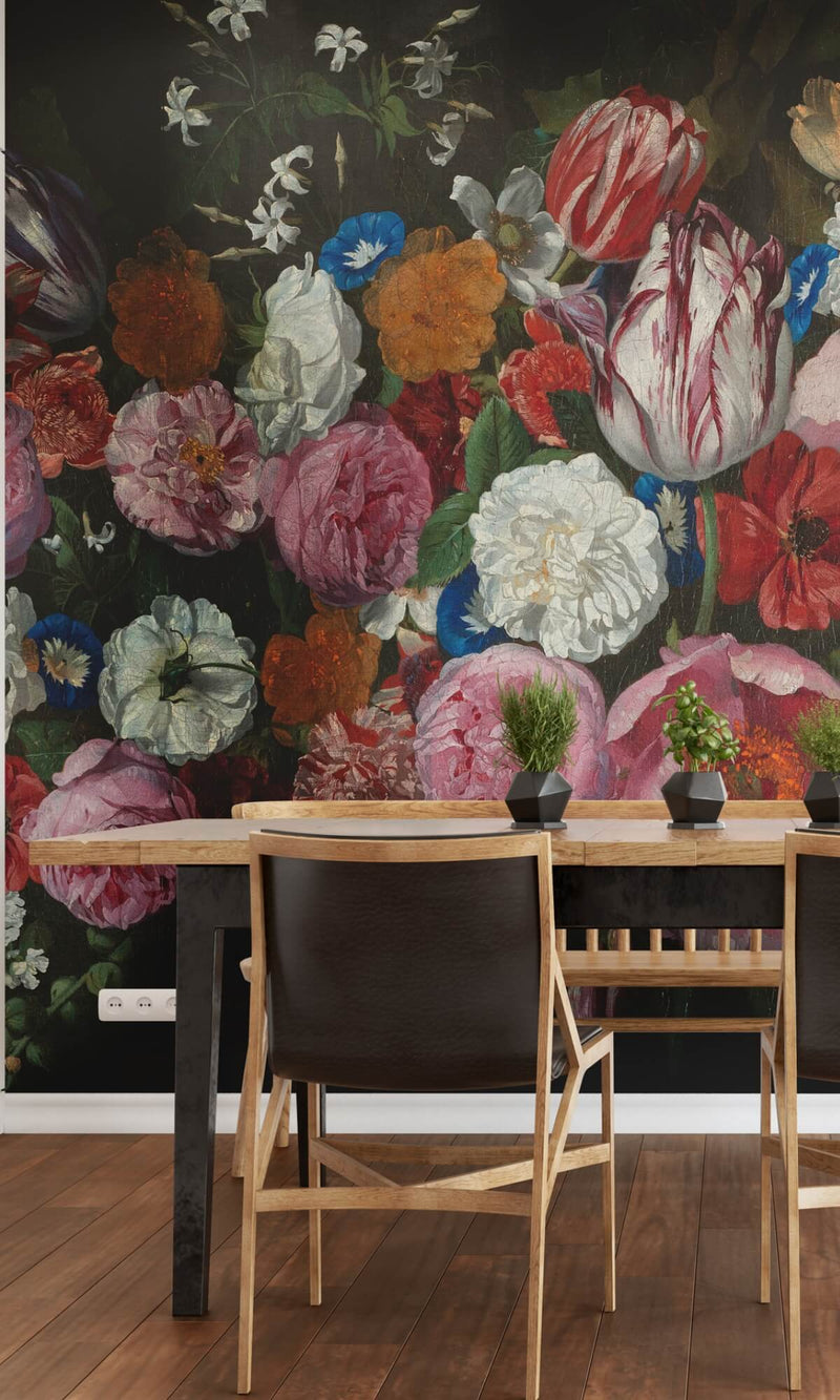 media image for Bold Wild Roses Floral Wall Mural in Black 286