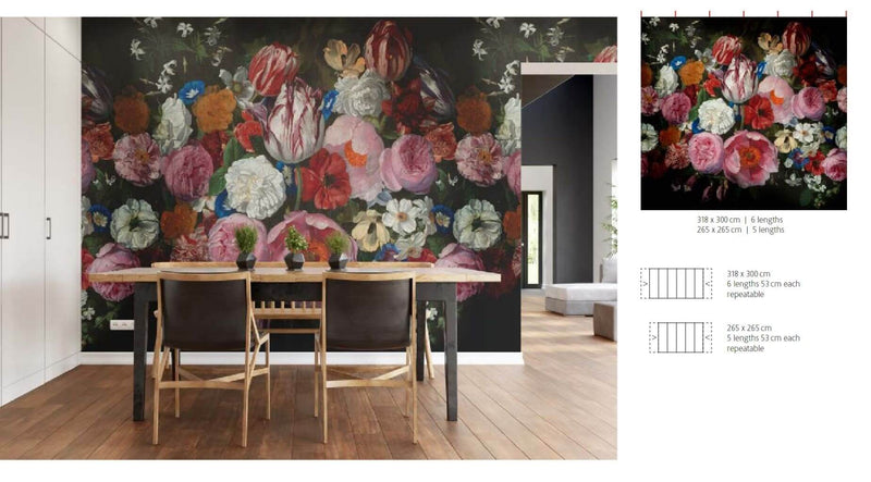 media image for Bold Wild Roses Floral Wall Mural in Black 253