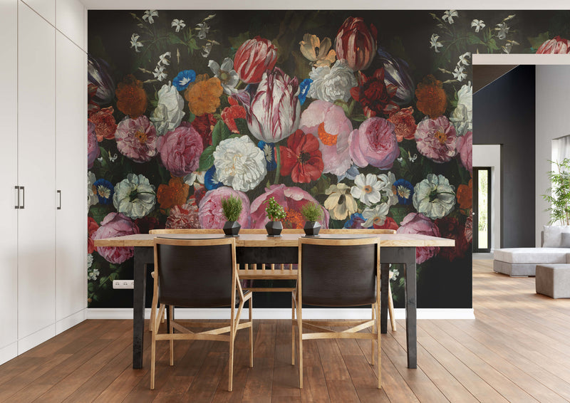 media image for Bold Wild Roses Floral Wall Mural in Black 270