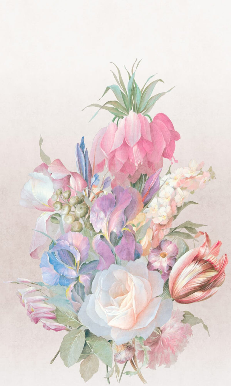 media image for Bold Floral Bouquet Wall Mural in Pink/Blue 27