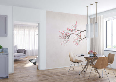 product image for Hand Painted Cherry Blossom Floral Wall Mural in Beige 48