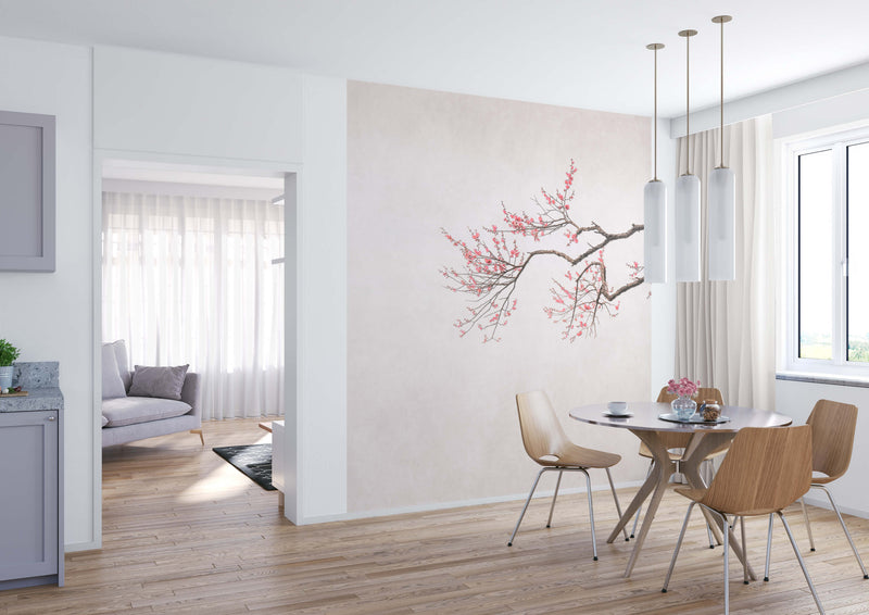 media image for Hand Painted Cherry Blossom Floral Wall Mural in Beige 285