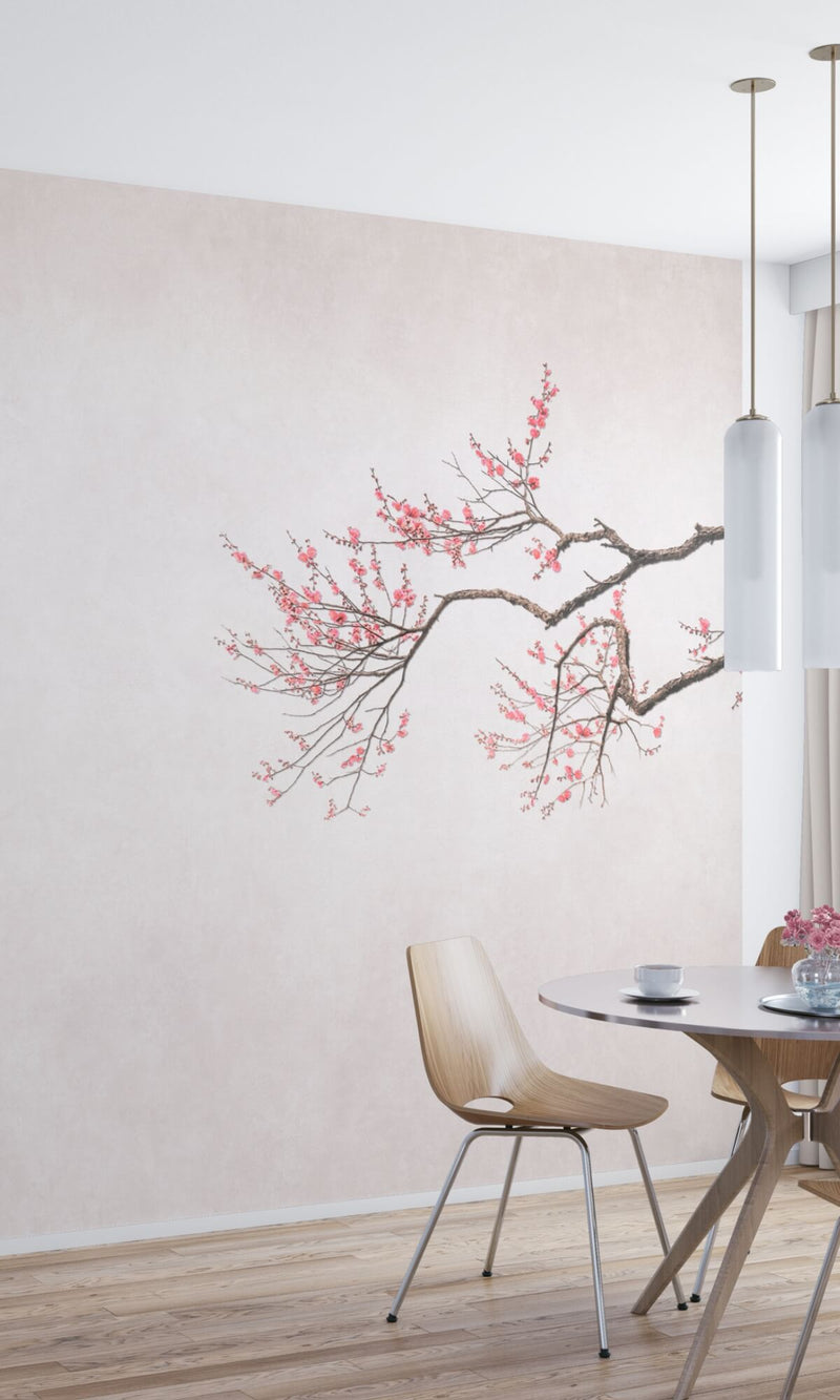 media image for Hand Painted Cherry Blossom Floral Wall Mural in Beige 211