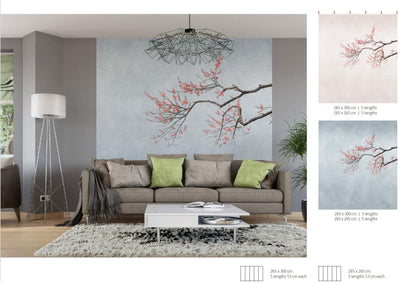 product image for Hand Painted Cherry Blossom Floral Wall Mural in Beige 2