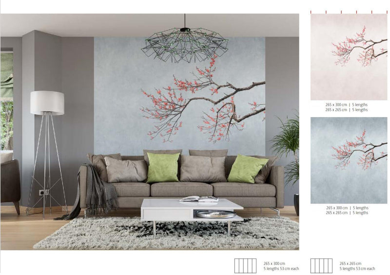 media image for Hand Painted Cherry Blossom Floral Wall Mural in Beige 28