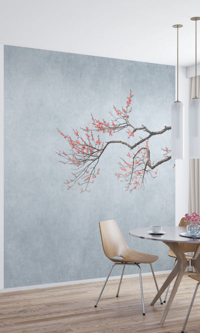 product image for Hand Painted Cherry Blossom Floral Wall Mural in Grey 49