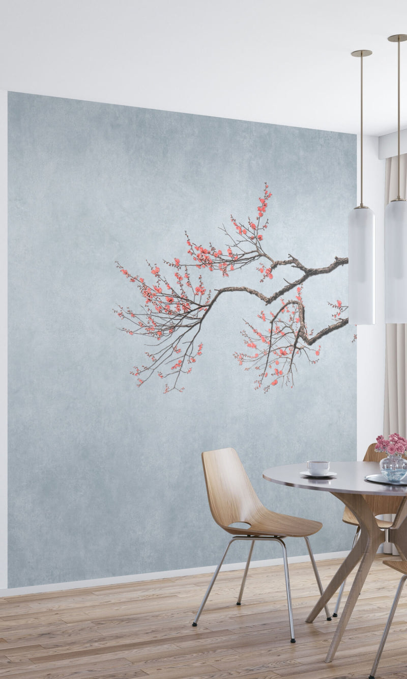 media image for Hand Painted Cherry Blossom Floral Wall Mural in Grey 227