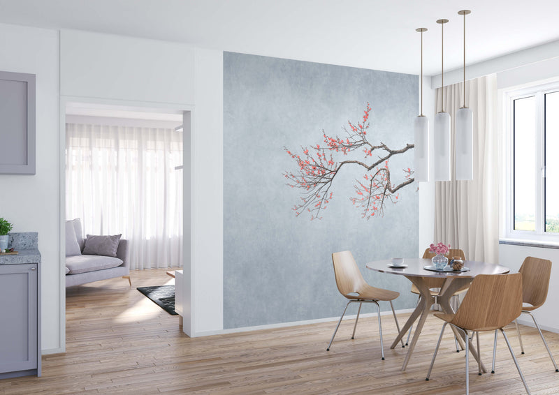 media image for Hand Painted Cherry Blossom Floral Wall Mural in Grey 248