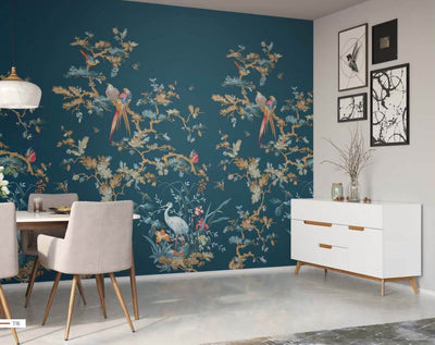 product image for Stork/Exotic Birds Tropical Wall Mural in Blue 1