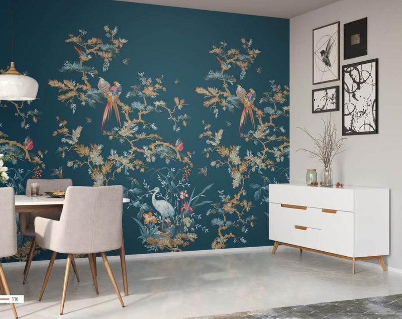 media image for Stork/Exotic Birds Tropical Wall Mural in Blue 233