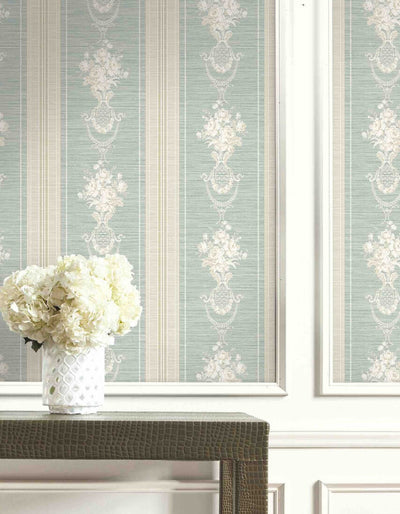product image for Floral Cameo Stripe Wallpaper in Green & Beige 49