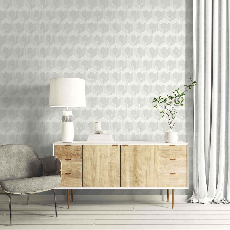 media image for 3D Hexagon Wallpaper in Soft Grey 293