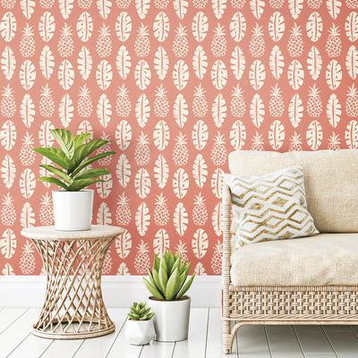 product image for Pineapple Block Print Peel & Stick Wallpaper in Coral by York Wallcoverings 96