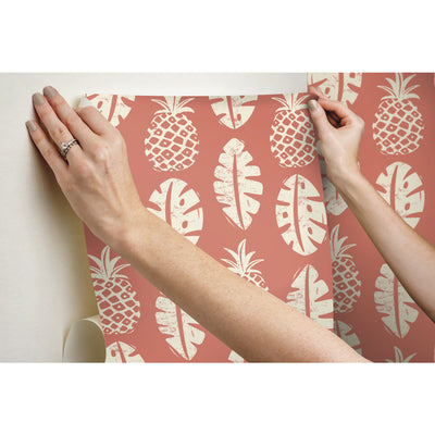 product image for Pineapple Block Print Peel & Stick Wallpaper in Coral by York Wallcoverings 44