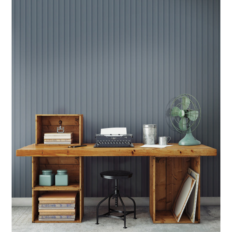 media image for Beadboard Peel & Stick Wallpaper in Navy by York Wallcoverings 212