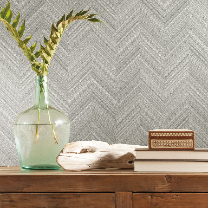 media image for Herringbone Weave Peel & Stick Wallpaper in Grey by York Wallcoverings 235