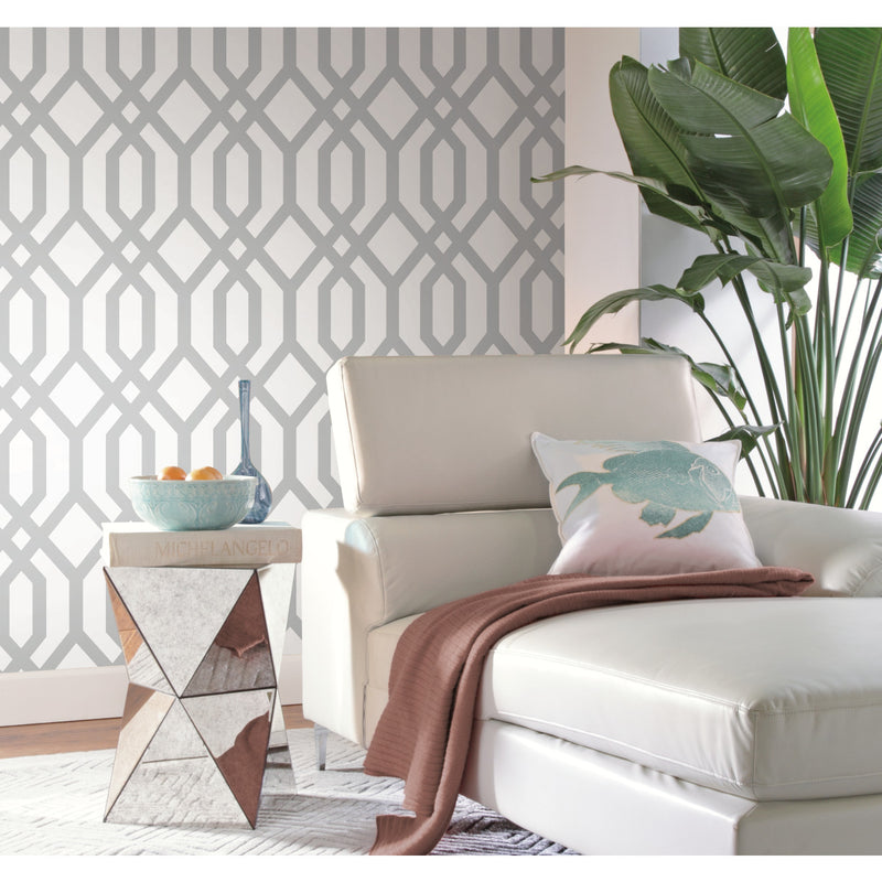 media image for Gazebo Lattice Peel & Stick Wallpaper in Grey by York Wallcoverings 266